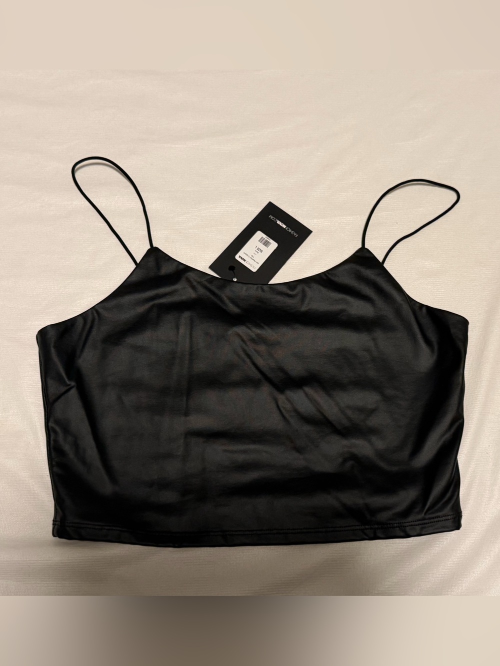 Fashion Nova Black Faux Leather Spaghetti Strap Crop Top